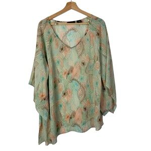 Apostrophe Beige Blue Printed Butterfly Sleeve Blouse 20